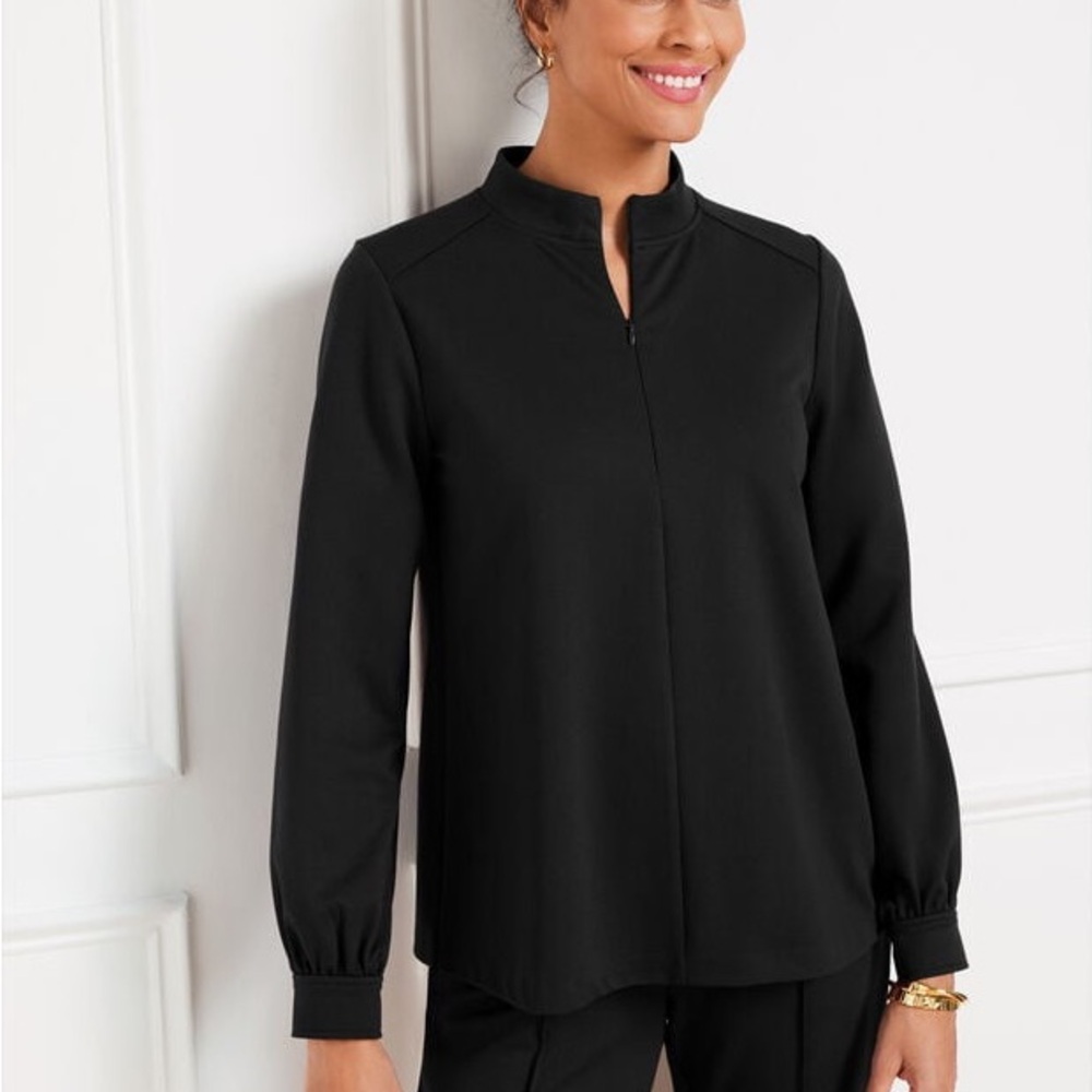 Talbots NWT Passport Ponte Zip Mockneck Pullover Women's Size XS Black